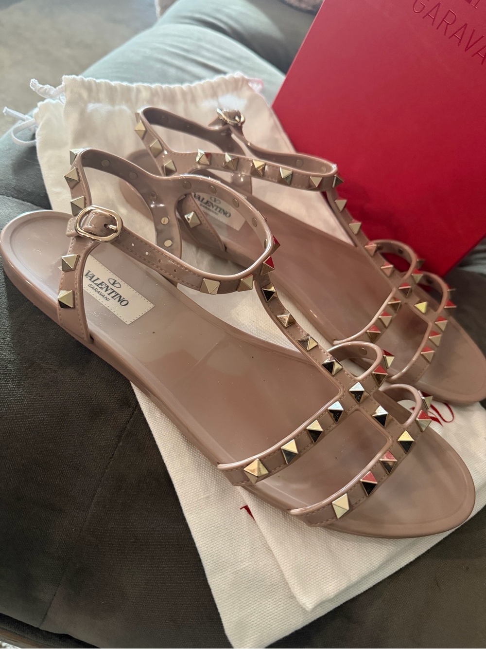 Valentino Nude Rockstud Jelly Flat Sandals